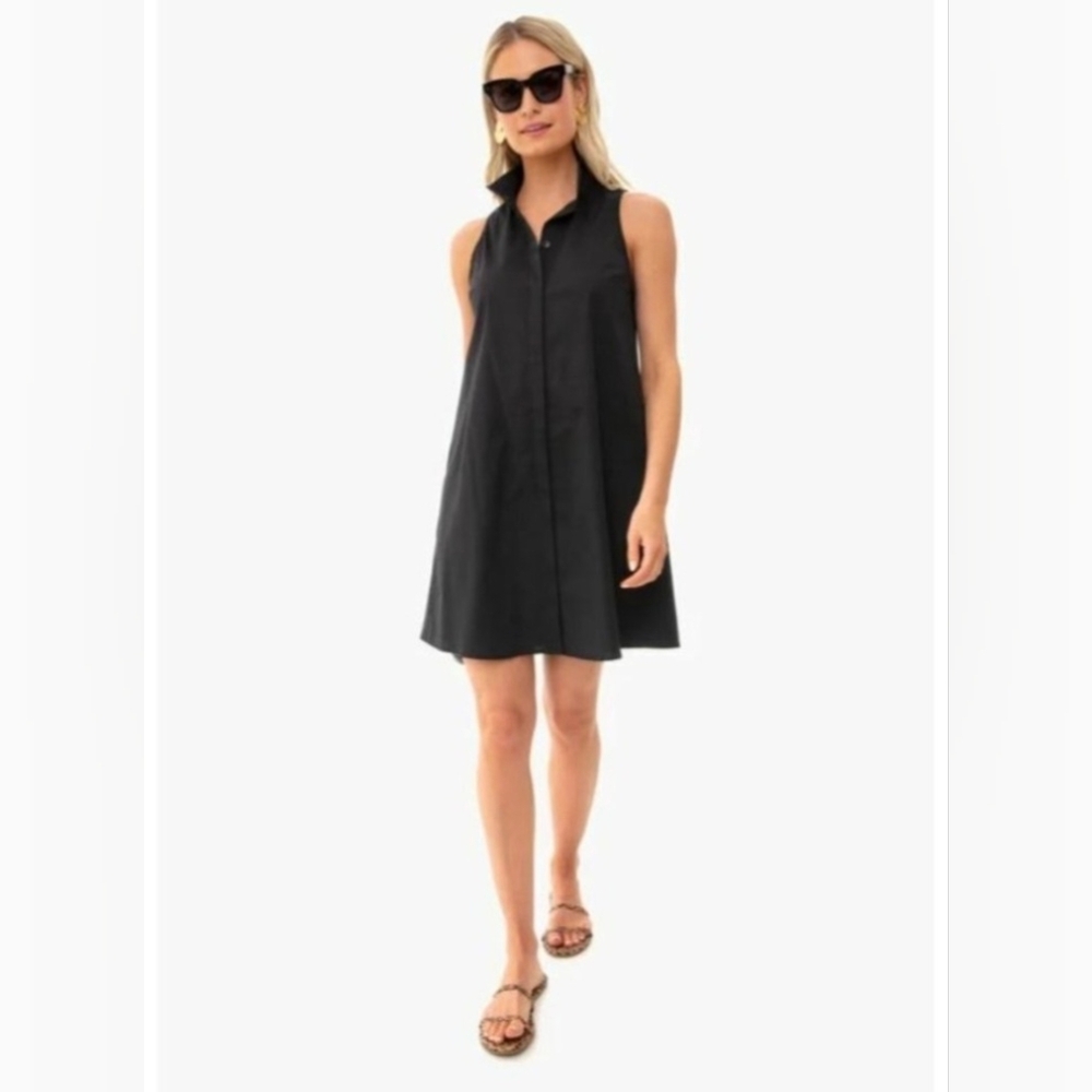 Tuckernuck Shirt Dress Charlie Black  Collared Sleeveless Flare Shift Size S